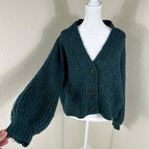 Madewell Sweaters - Madewell Cardigan Sweater Womens Medium Green Chunky Ribbed Knit Wool Blend